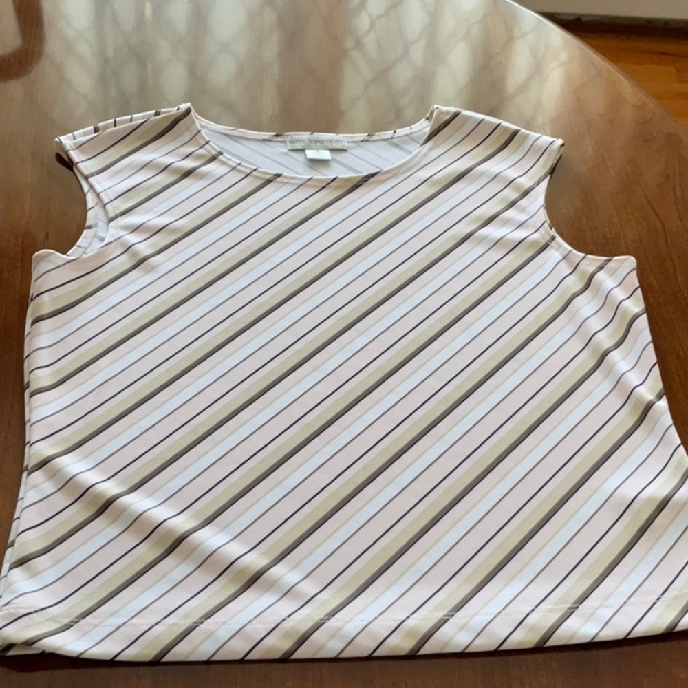 Sleeveless shell size 8, Petite Sophisticate, pink, green and beige stripes.
